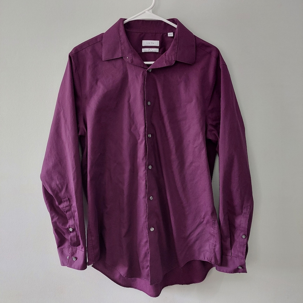 Calvin Klein Men's shirt purple long sleeve slim fit button-up size 16 32/33